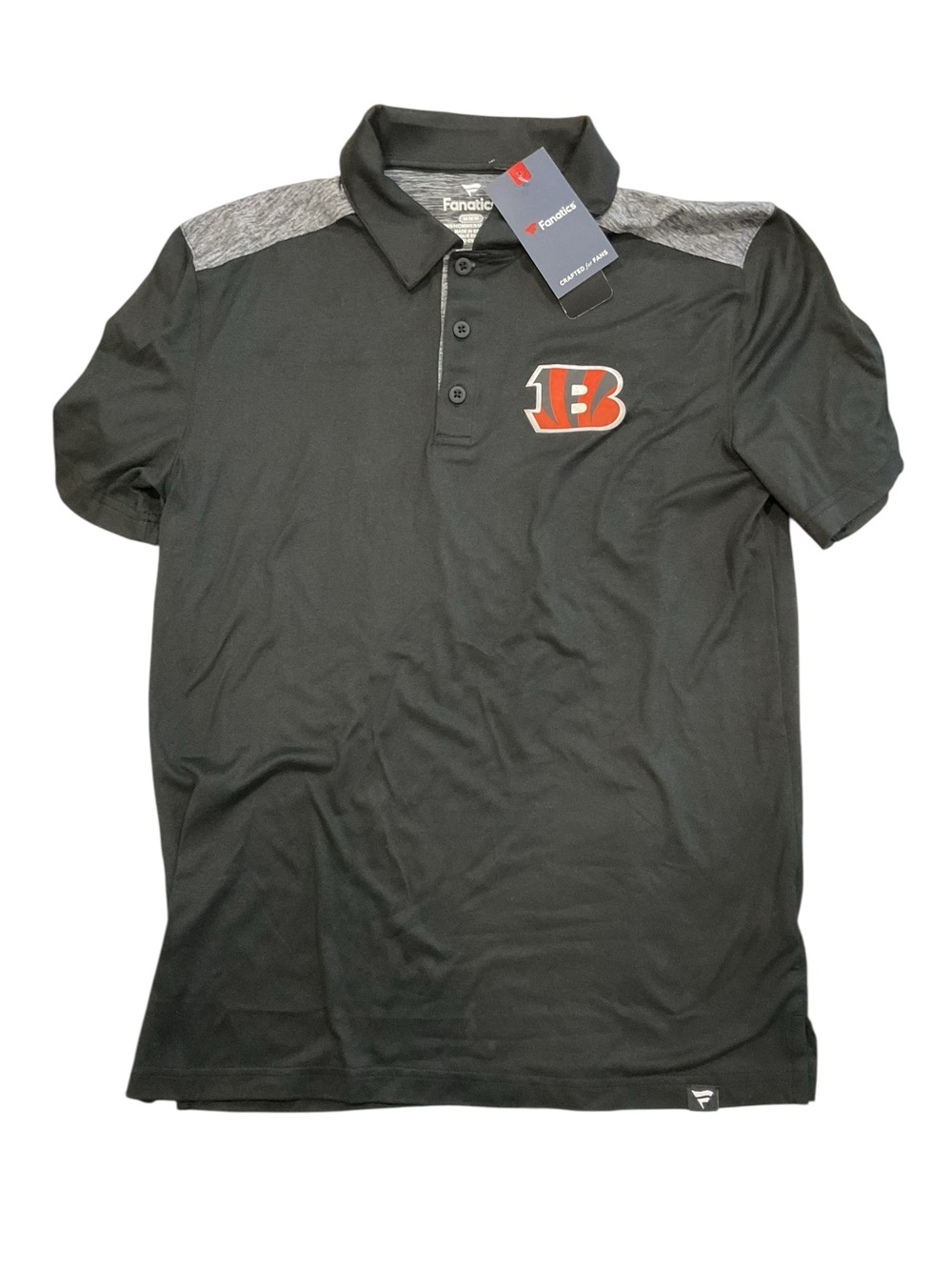 Fanatics Cincinnati Bengals Mens Polo Shirt Black Heather Grey NFL Size Medium